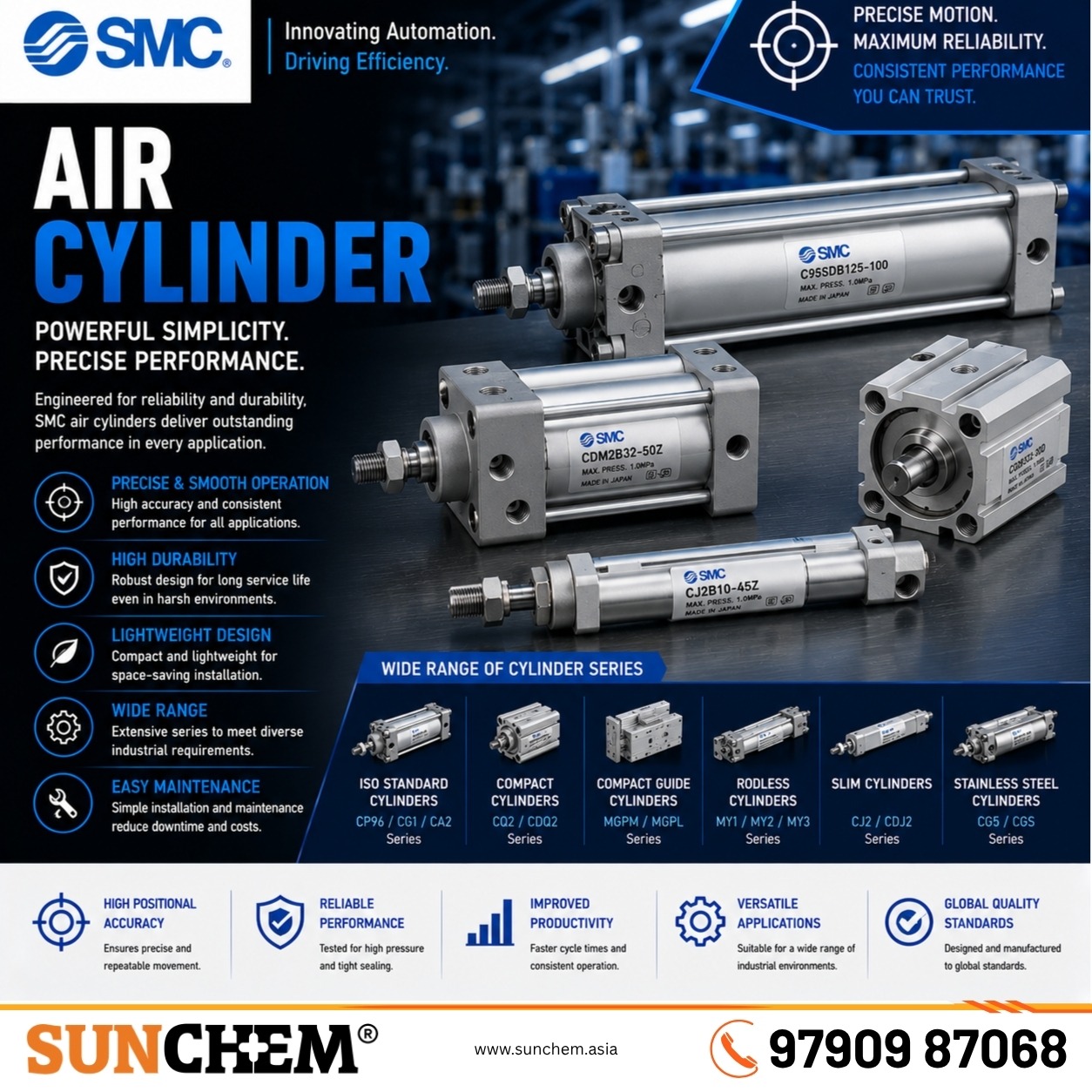 Air Cylinder – Sunchem Marketing authorized dealer and distributor of SMC air cylinders in Chennai