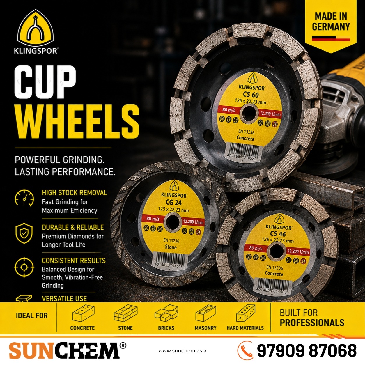 Cup Wheels – Sunchem Marketing authorized dealer and distributor of industrial cup wheels in Chennai