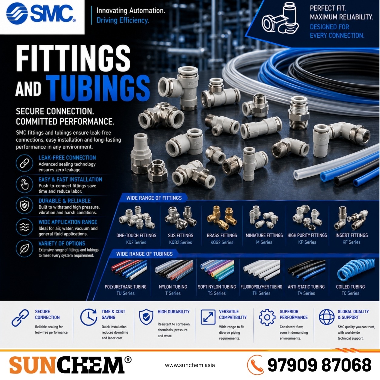 Fittings and Tubings – Sunchem Marketing authorized dealer and distributor of SMC fittings and tubings in Chennai