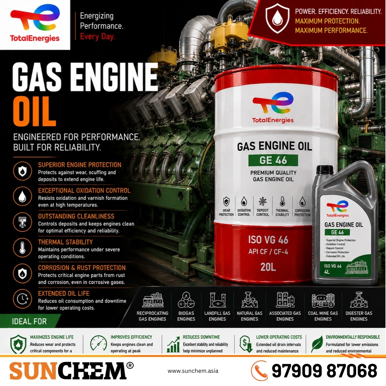 Gas engine oil – Spada Engineering authorized dealer and distributor of TotalEnergies gas engine oils in Chennai