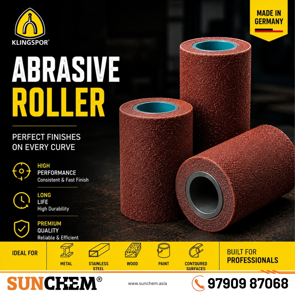 Klingspor Abrasive Roller – Sunchem Marketing authorized dealer and distributor of Klingspor abrasive rollers in Chennai