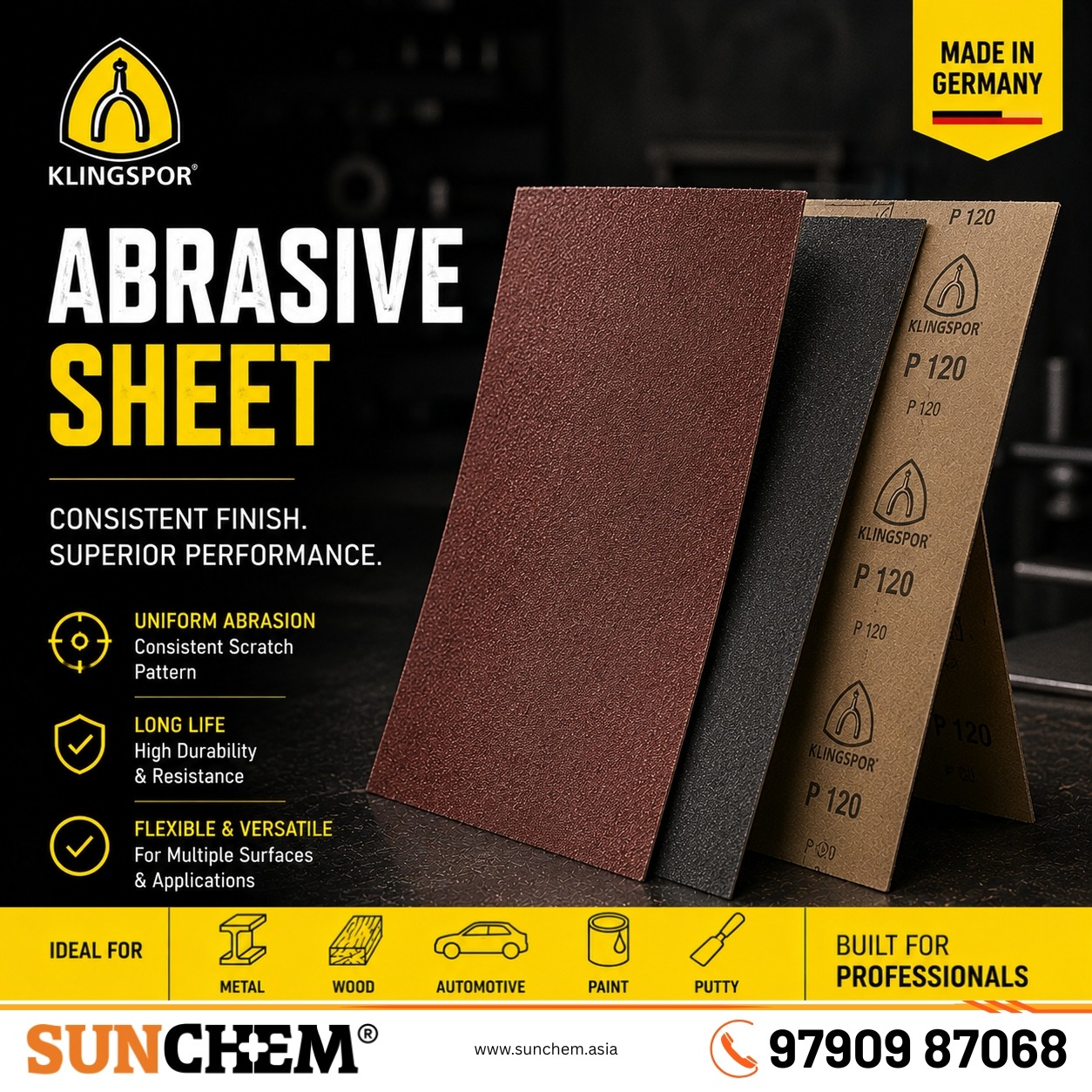 Klingspor Abrasive Sheet – Sunchem Marketing authorized dealer and distributor of Klingspor abrasive sheets in Chennai