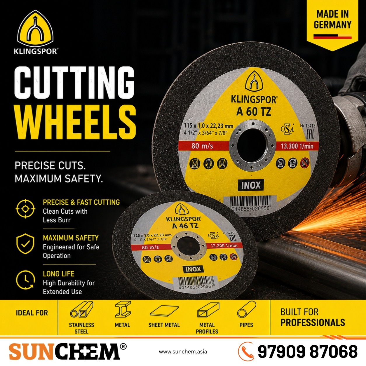 Klingspor Cutting wheels – Sunchem Marketing authorized dealer and distributor of Klingspor cutting wheels in Chennai
