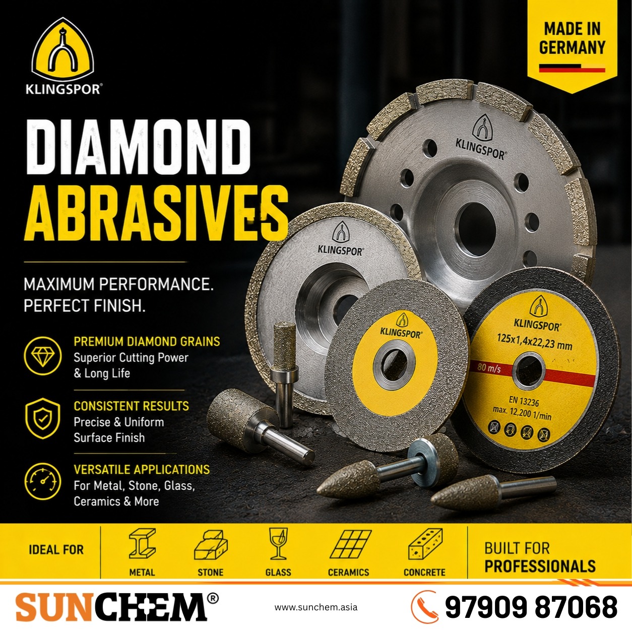 Klingspor Diamond Abrasive – Sunchem Marketing authorized dealer and distributor of Klingspor diamond abrasive products in Chenn
