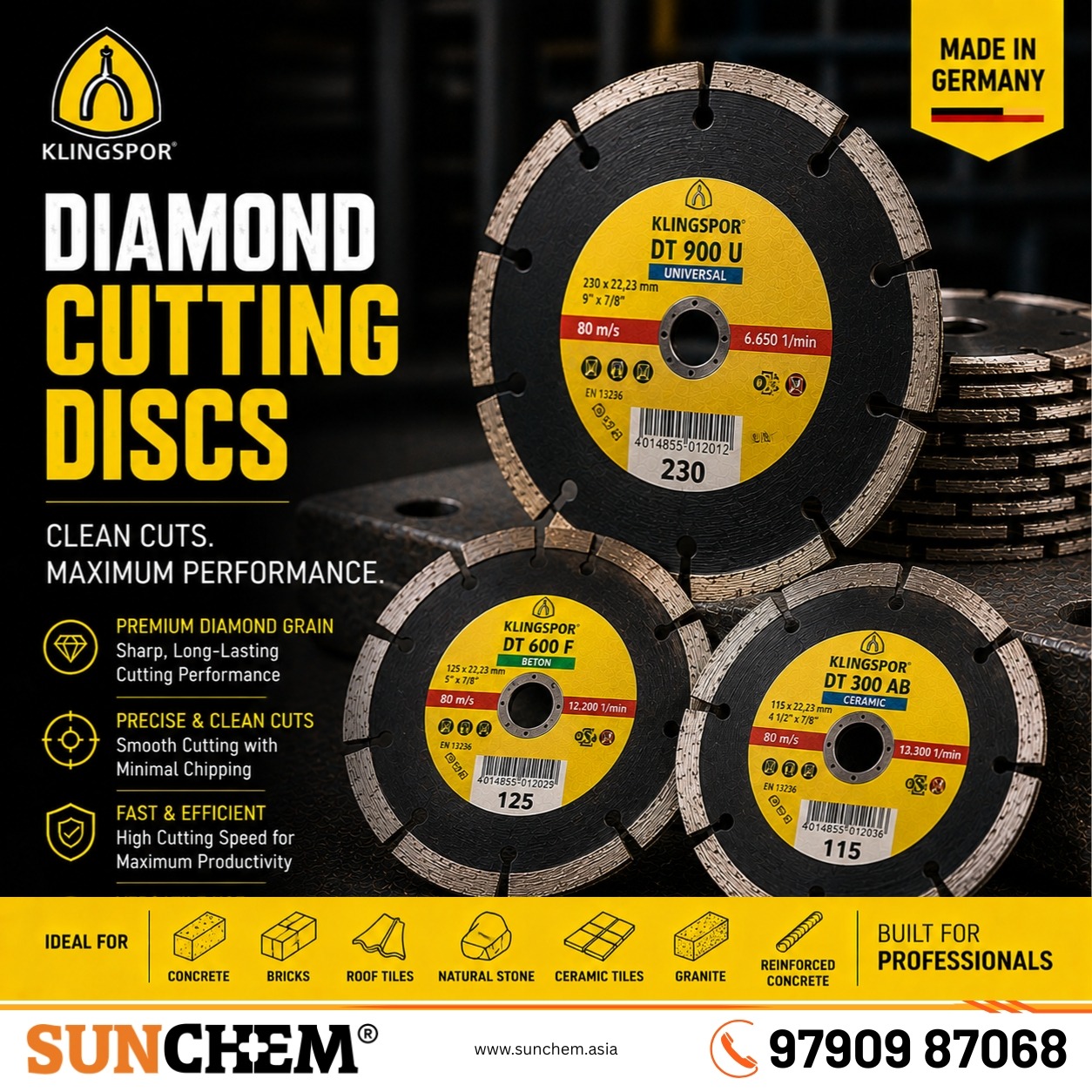 Klingspor Diamond Cutting – Sunchem Marketing authorized dealer and distributor of Klingspor diamond cutting tools in Chennai