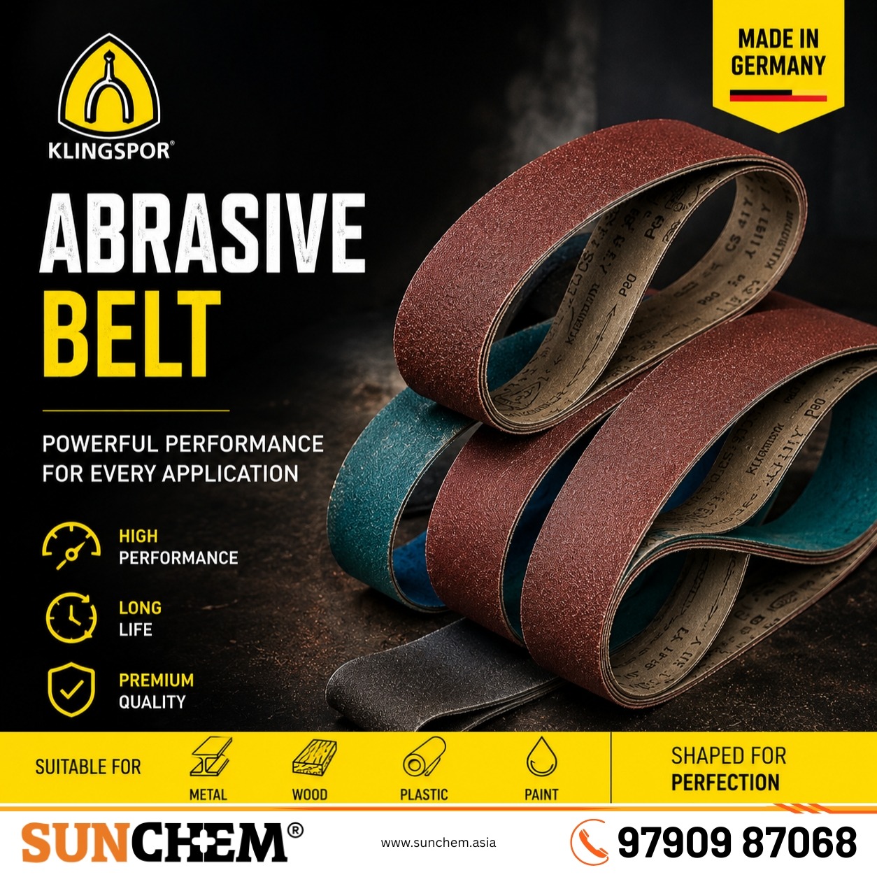 Klingspor abrasive belt – Sunchem Marketing authorized dealer and distributor of Klingspor abrasive belts in Chennai