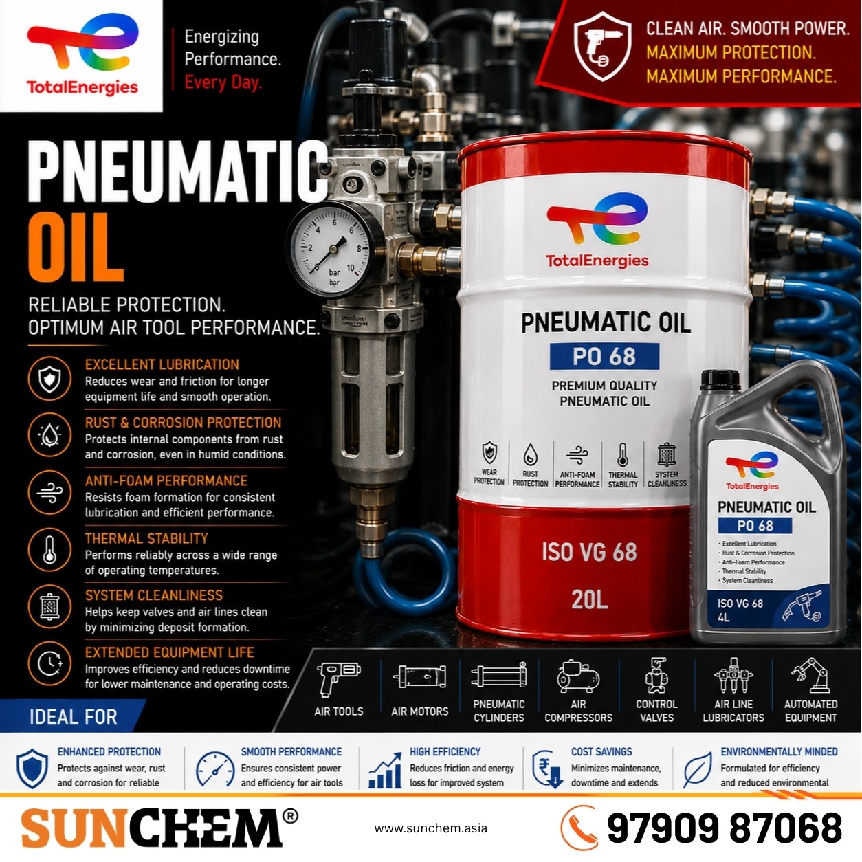 Pneumatic Oil – Spada Engineering authorized dealer and distributor of TotalEnergies pneumatic oils in Chennai