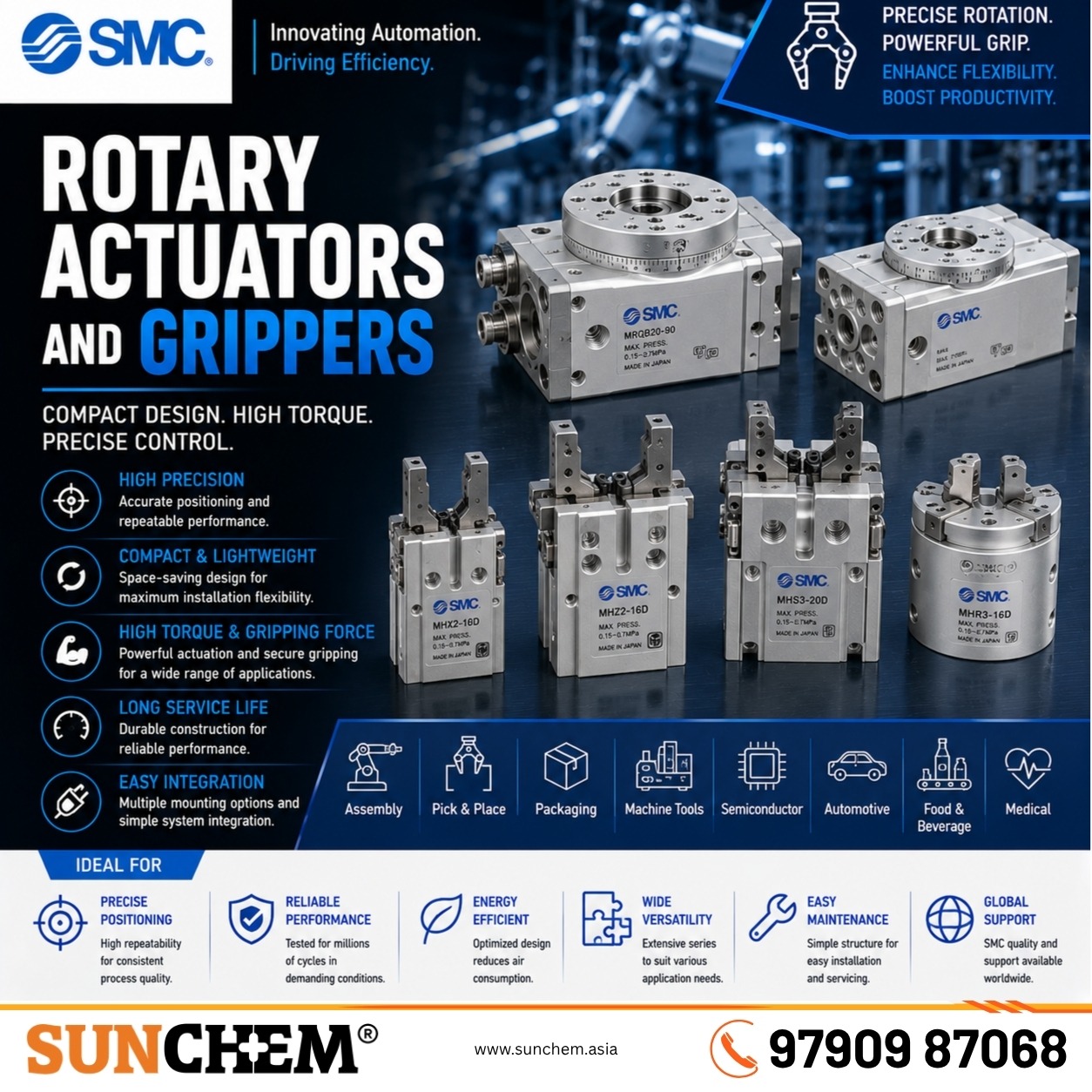 Rotary Actuators and Grippers – Sunchem Marketing authorized dealer and distributor of SMC rotary actuators and grippers in Chen