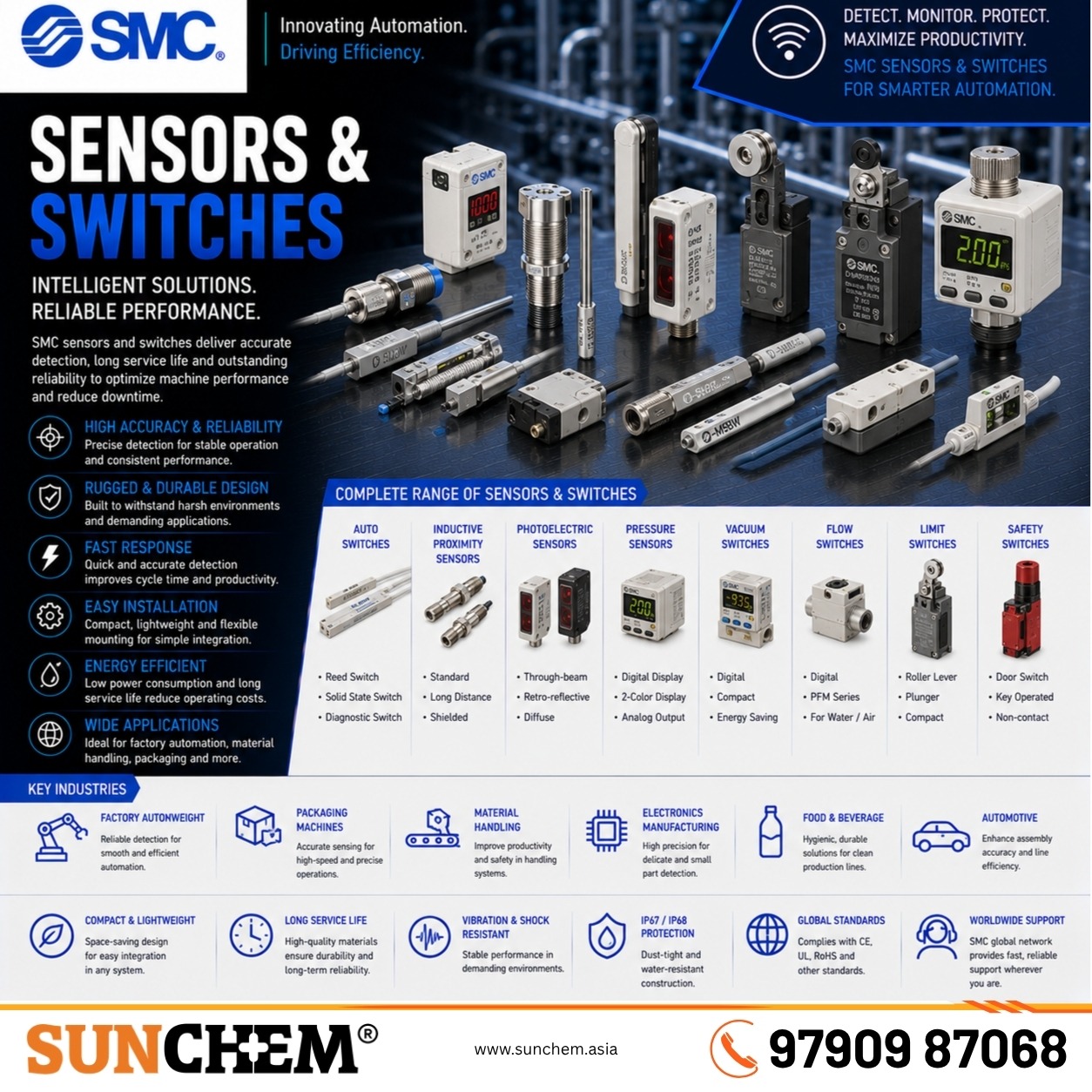 Sensors and Switches – Sunchem Marketing authorized dealer and distributor of SMC sensors and switches in Chennai