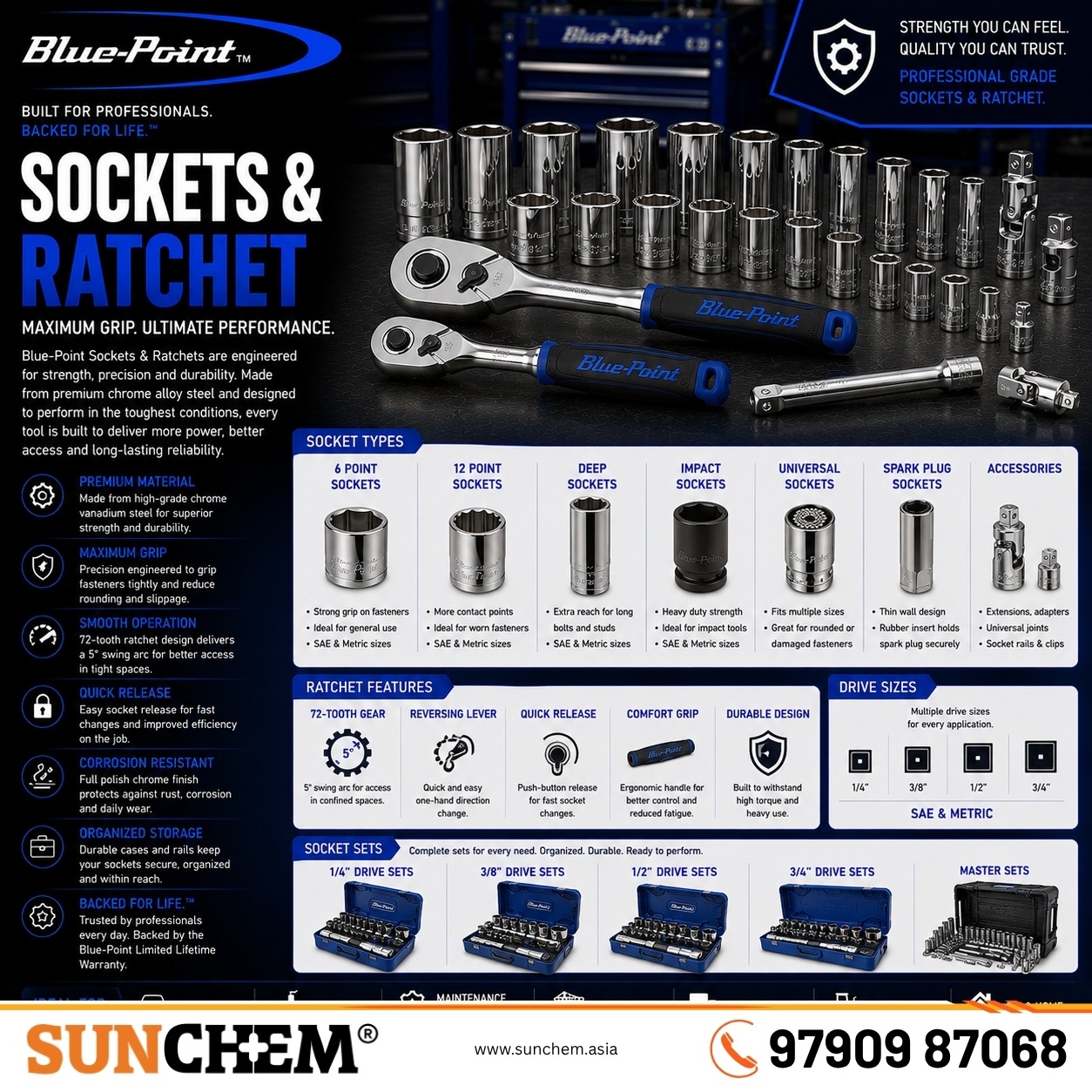 Sockets & Ratchet – Sunchem Marketing authorized dealer and distributor of sockets and ratchet tools in Chennai