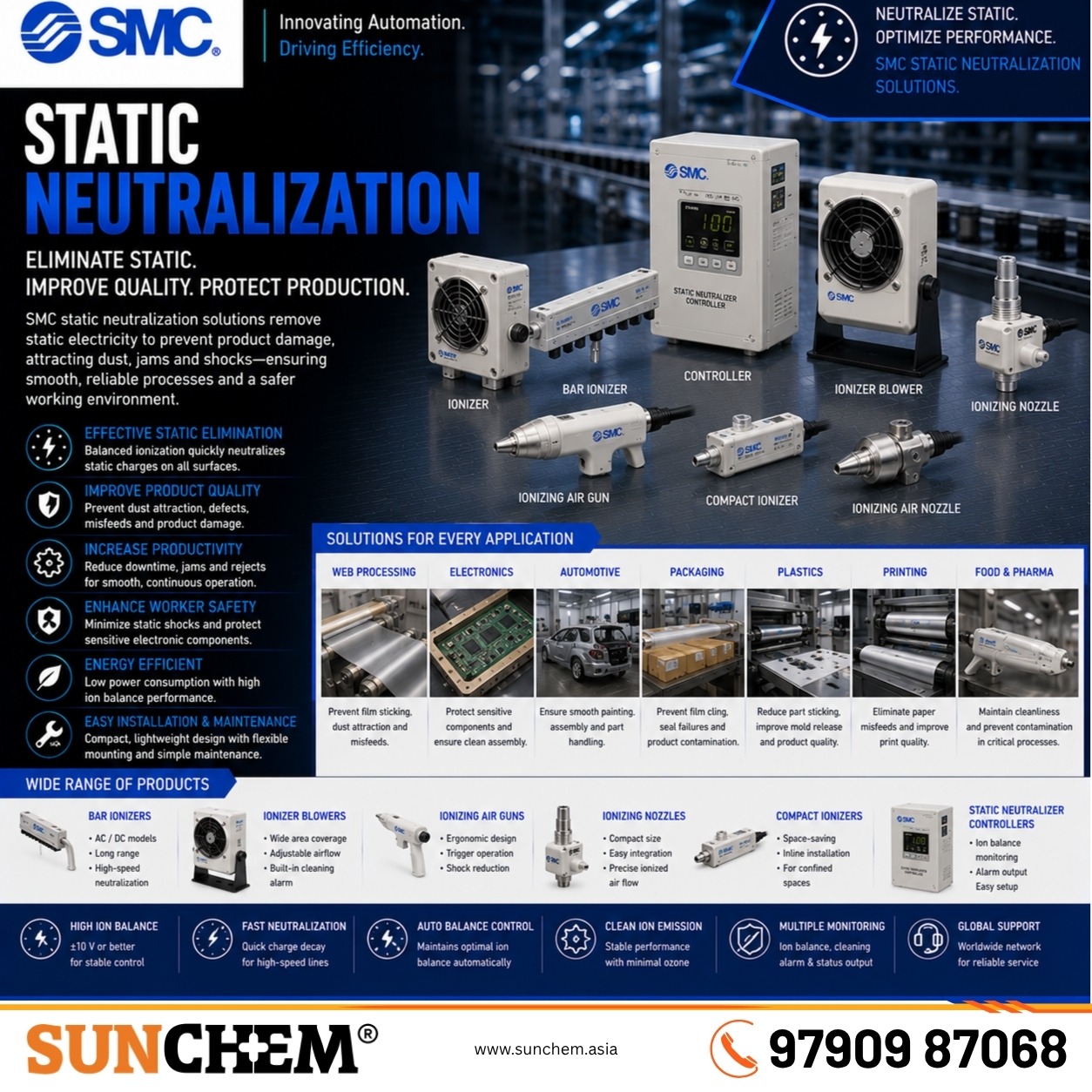 Static Neutralization – Sunchem Marketing authorized dealer and distributor of SMC static neutralization systems in Chennai