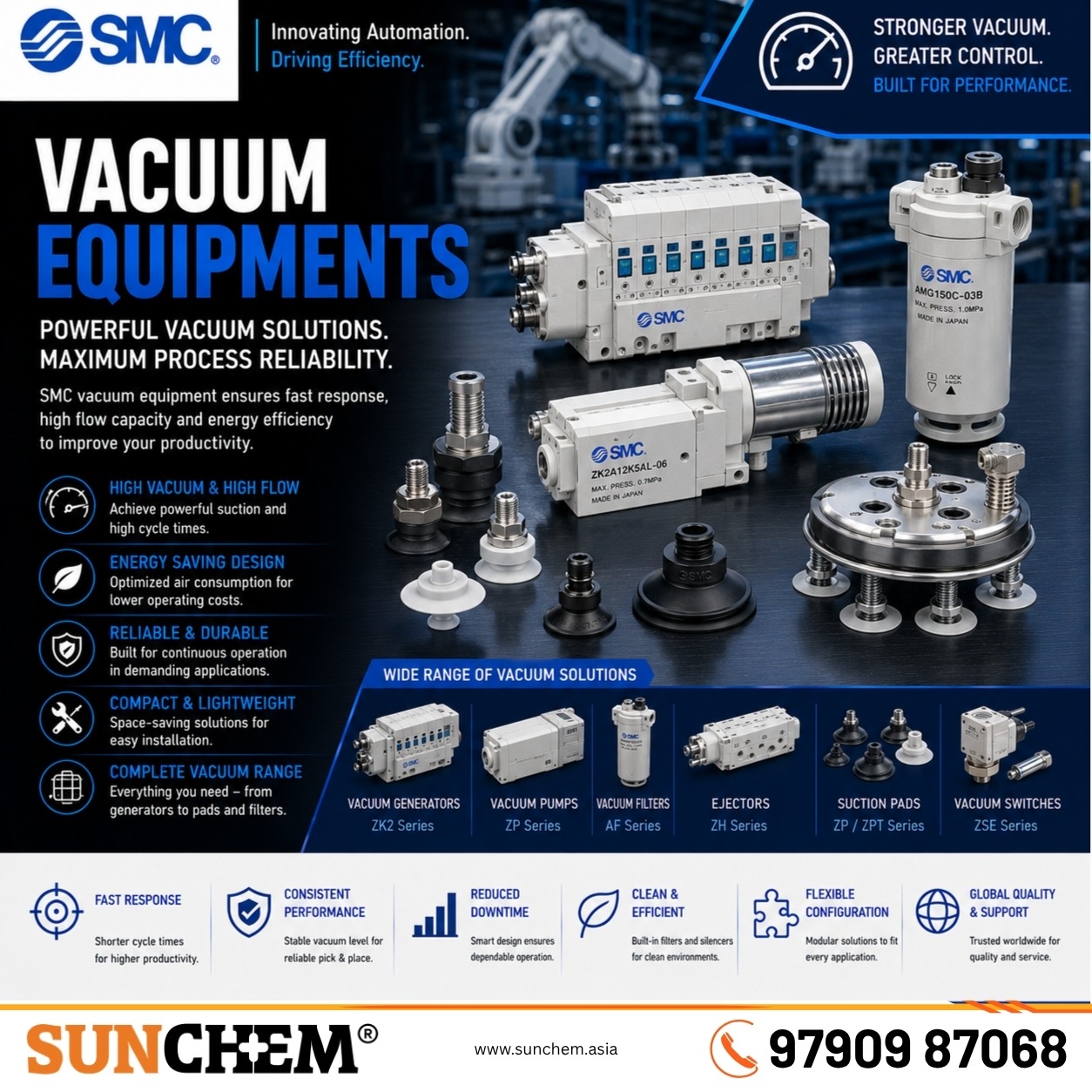 Vacuum Equipments – Sunchem Marketing authorized dealer and distributor of SMC vacuum equipment in Chennai