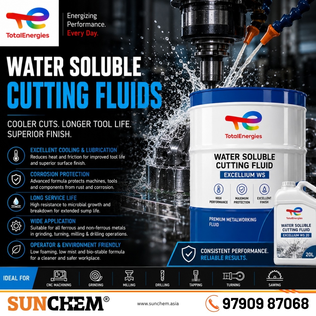 Water Soluble Cutting Fluids – Spada Engineering authorized dealer and distributor of TotalEnergies water soluble cutting fluids